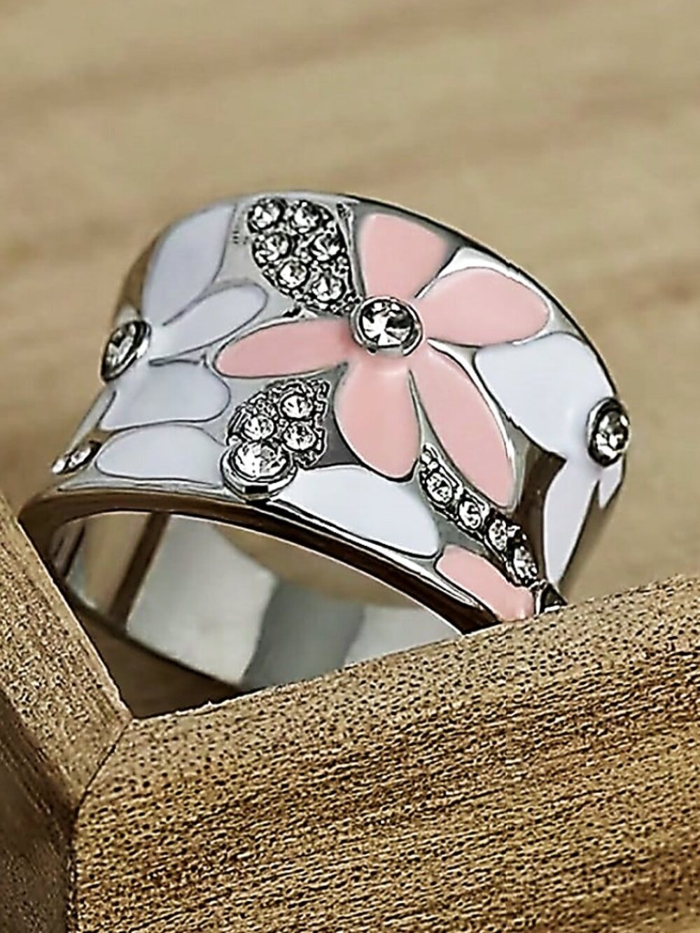 NWT -Whimsigoth, Elegant Enamel Flower Ring | Micro-Inlaid Rhinestones